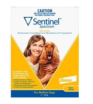 Buy Sentinel Spectrum Tasty Chews For Medium Dogs 11 To 22Kg (Yellow) $48.88 (was $51.45) @ Vet Supply