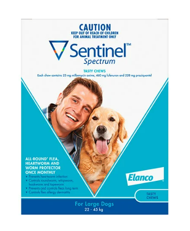 Buy Sentinel Spectrum Tasty Chews For Large Dogs 22 To 45Kg (Blue) $52.68 (was $55.45) @ Vet Supply