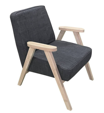 Elin Linen Fabric & Timber Accent Armchair Dark Grey $199 (RRP $549) @ Living Styles