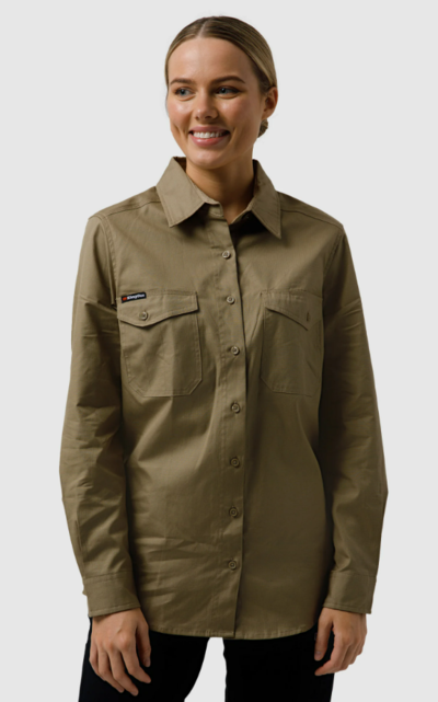 Women's Workcool 2 Shirt Long Sleeve Khaki $39.99 (RRP $59.99) @ 4Workers