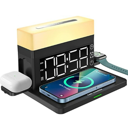 6 in 1 Alarm Clock Wireless Charger Black $72.94 (RRP $145.89) @ Mini In The Box