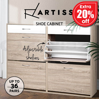 Artiss Shoe Cabinet Shoes Storage Rack Organiser Wooden Shelf Drawer 36 Pairs $170.45 (RRP $283.90) @ eBay AU