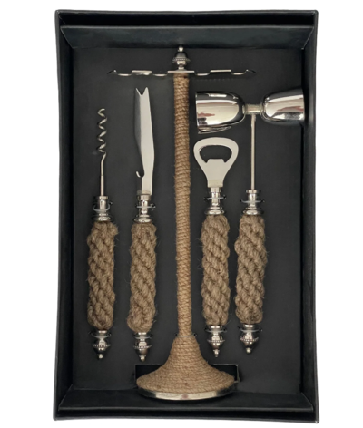 Aruba Jute Bar Tool Set with Stand $59 (RRP $99) @ One World Collection