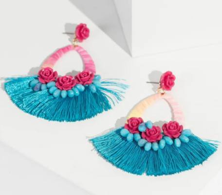 Multi Colour Flower Fan Tassel Drop Earrings $8.49 (RRP $16.99) @ Colette Hayman