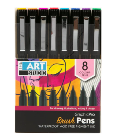 The Art Studio Colour Pigment Liner 8pk (Brush) $15 (RRP $34.99) @ Riot Stores