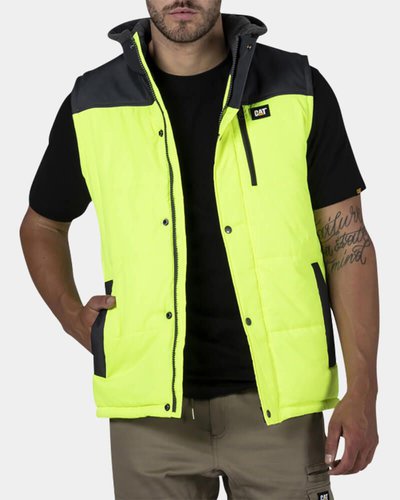 Cat Hi Vis Hooded Work Vest Yellow/Charcoal $76.99 (RRP $109.99) @ Workscene