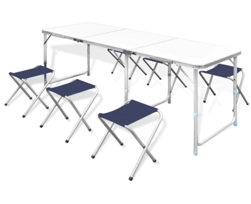 Foldable Camping Table Set with 6 Stools Height Adjustable 180x60cm $139 (RRP $183) @ Kings Warehouse