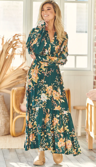 Autumn Bloom Print Shiloh Maxi Dress $66.47 (RRP $94.95) @ Lilac And Mila