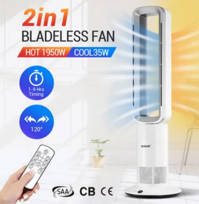 2 in 1 Bladeless Electric Tower Fan Cool Air Hot Heater Remote Control Timer Oscillation $239.96 (RRP $499.95) @ Crazy Sales