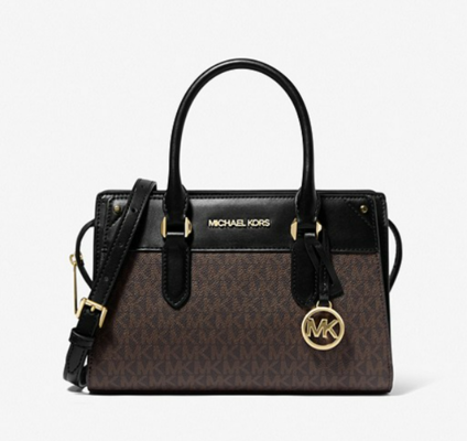 Mirren Small Logo and Leather Satchel Brown/Black $289 (RRP $719) @ Michael Kors