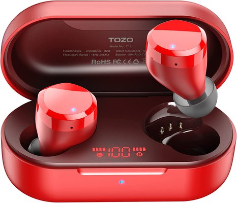 TOZO T12 Wireless Earbuds Digital LED Intelligence Display IPX8 Waterproof Red $44.99 (RRP $69.99) @ Amazon AU