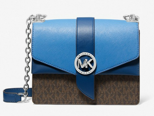 Greenwich Small Two-Tone Logo and Saffiano Leather Crossbody Bag Heritage Blue Multi $269 (RRP $559) @ Michael Kors