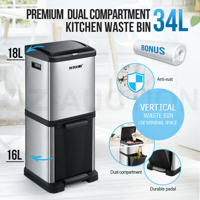 Maxkon 34L Dual Compartment Rubbish Bin $109.95 (RRP $169.95) @ eBay AU