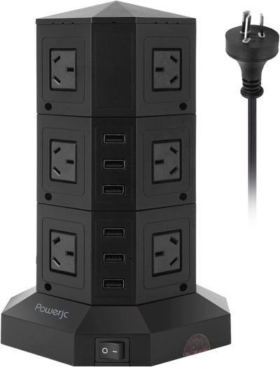 Tower Power Strip USB Surge Protector Socket 12 AC Outlets with 6 USB Ports $30.51 (RRP $46.90) @ Amazon AU