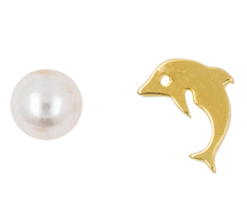 Earring Mini Dolphin And Pearl Gold $10 (RRP $29.95) @ Short Story