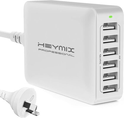 HEYMIX Multi USB Charging Hub 6-Port AU Plug (White) $31.44 (RRP $56.99) @ Amazon AU