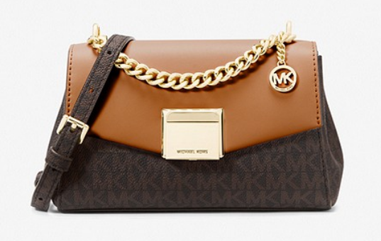 Lita Small Two-Tone Logo and Leather Crossbody Bag Brown $269 (RRP $509) @ Michael Kors