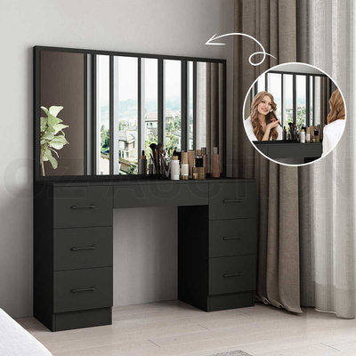 Dressing Table Large Mirror Makeup Dresser Vanity Modern Home Furniture Black $299.95 (RRP $499.95) @ eBay AU