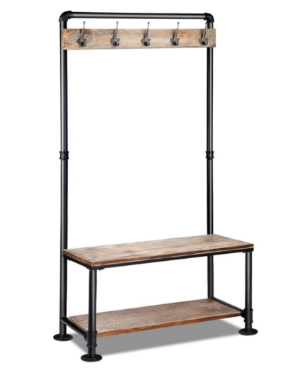 Rustic Hook Coat Shoe Rack Hanger Stand Clothes Vintage Wooden Pipe Shelf $209.95 (RRP $449) @ Momentous Living