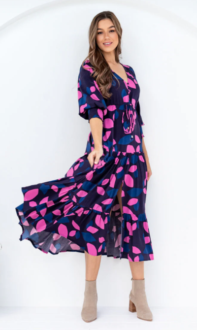 Daniella Boho Maxi Dress Abstract Purple Print $60 (RRP $95) @ The Self Styler