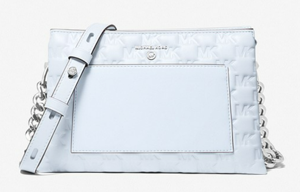 Jet Set Charm Large Logo Embossed Faux Leather Crossbody Bag Soft Sky $449 (RRP $639) @ Michael Kors