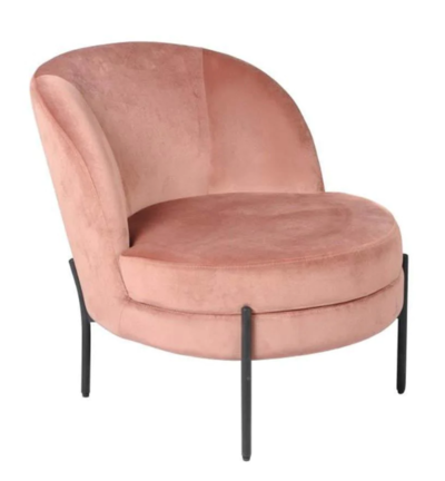 Irina Velvet Fabric Occasional Accent Lounge Chair Black Metal Legs Blush $419 (RRP $809) @ Momentous Living