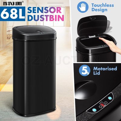 68L Motion Sensor Bin Automatic Stainless Steel Kitchen Rubbish Trash Black $105.95 (RRP $169.95) @ eBay AU