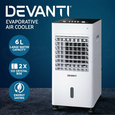 Devanti Evaporative Air Cooler Conditioner Portable Cooling Fan 6L Humidifier $87.96 (RRP $159.99) @ eBay AU