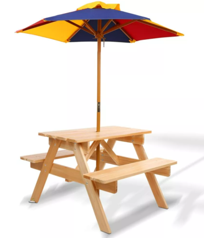 Wooden Picnic Table with Umbrella for Kids $78.36 (RRP $195.95) @ Dreamo