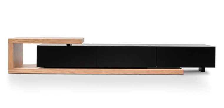 Dwell Extendable TV Entertainment Unit Natural Oak Black matt $1188 (RRP $1723) @ Interior Secrets