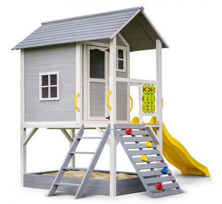 Wooden Tower Cubby House w/ Slide, Sandpit, Climbing wall, Noughts & Crosses $1349 (RRP $2589) @ My Topia