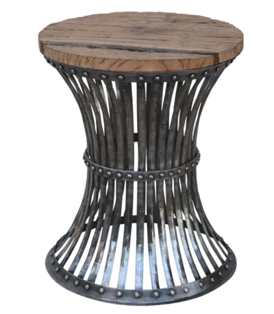 Inverted Wood and Iron Rustic Industrial Round Side Table $345 (RRP $489) @ Momentous Living