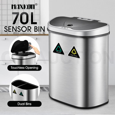 70L Motion Sensor Rubbish Bin Dual Kitchen Waste Can Stainless Steel Recycle Bin $159.95 (RRP $249.95) @ eBay AU