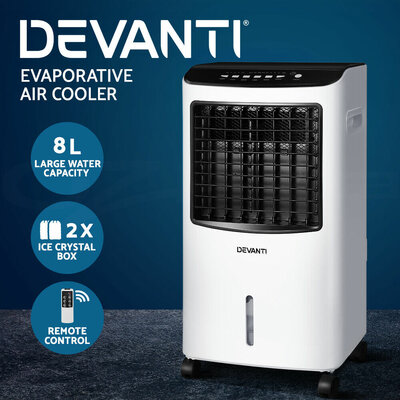 Devanti Evaporative Air Cooler Conditioner Portable Cooling Fan Humidifier 8L $126.95 (RRP $266.99) @ eBay AU