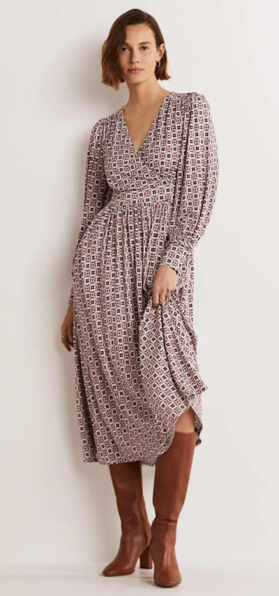 Fixed Wrap Jersey Midi Dress Almond Pink, Square Geo $123.50 (RRP $190) @ Boden Clothing