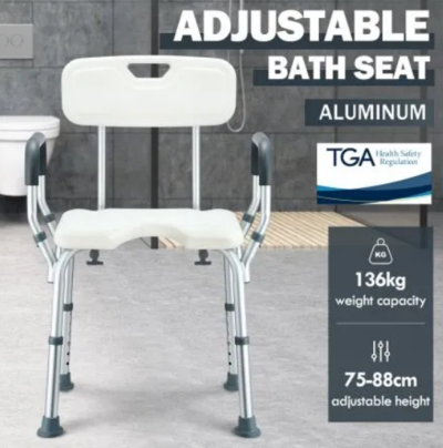 Medical Shower Chair Bathtub Bath Seat Stool with Back and Armrests $69.97 (RRP $99.95) @ Crazy Sales