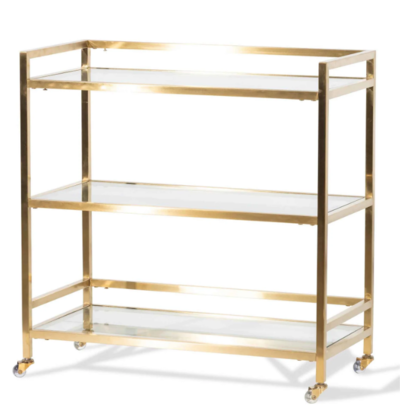 Weldon Glass Bar Cart Brushed Gold Base $424.15 (RRP $735) @ Interior Secrets