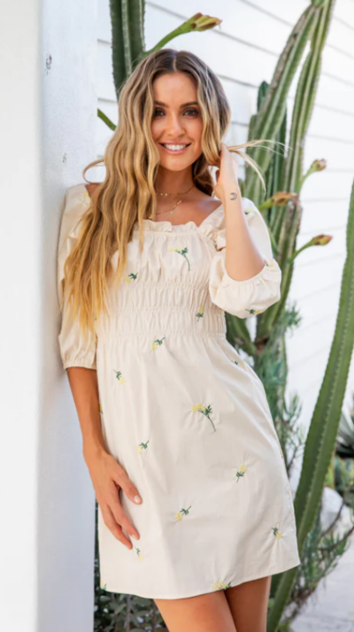 Mandy Embroidered Cotton Dress Beige $30 (RRP $79.95) @ The Self Styler