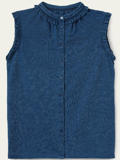 Daphne Frilly Sleeveless Shirt Mid Indigo $47.50 (RRP $95) @ Boden Clothing