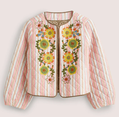 Embroidered Cropped Jacket Almond/Alder Embroidered $119.20 (RRP $298) @ Boden Clothing