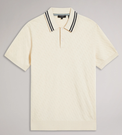 Broch Short Sleeve Textured Knitted Polo Natural $132 (RRP $189) @ Ted Baker