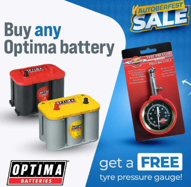 Buy Any Optima Battery & Receive a Free Tyre Pressure Gauge @ Automotive Super Store