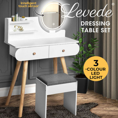 Levede Dressing Table Stool LED Mirror Jewellery Cabinet Makeup Storage 3 Colour $189.99 (RRP $499.99) @ eBay AU