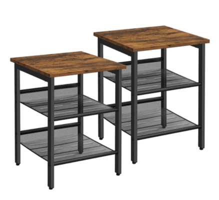 Set of 2 Side Table with 2 Mesh Shelves Rustic Brown $139.95 (RRP $209) @ Momentous Living