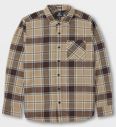 Boys Youth Caden Plaid Long Sleeve Tee Khaki $49 (RRP $70) @ Volcom