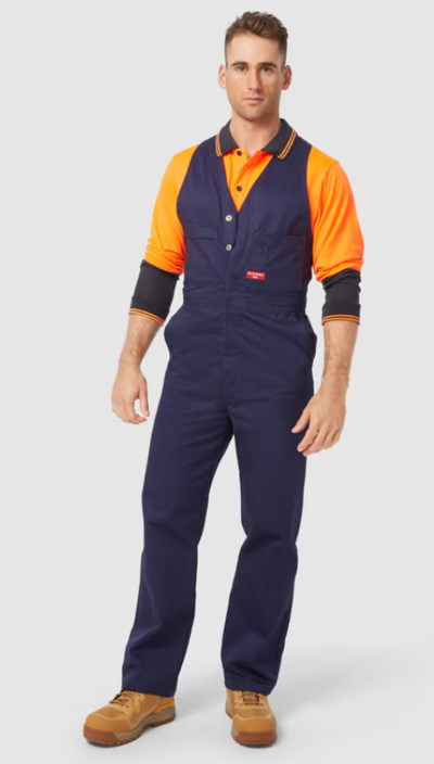 TRADESMAN Cotton Drill Action Back Overall White Navy $69.99 (RRP $99.99) @ 4Workers