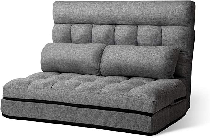 Artiss 2-Seater Recliner Floor Lounge Couch Suede Folding Gaming Lazy Sofa Grey $169.96 (RRP $283.90) @ Amazon AU