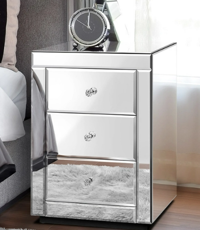 ALFORDSON Mirrored Cabinet Nightstand Side End Table 3-Drawers (Silver) $179.95 (RRP $271.90) @ My Deal