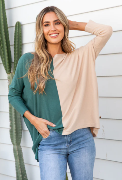 Eden Cotton Knit Top Contrast Teal Green $40 (RRP $69.95) @ The Self Styler