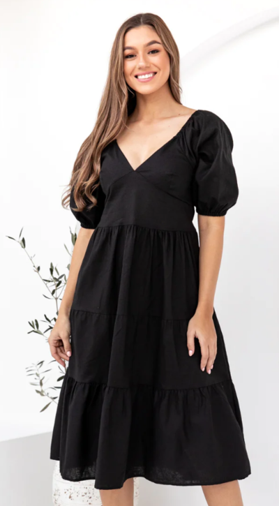 Pippa Linen Midi Dress Black $49 (RRP $99.95) @ The Self Styler